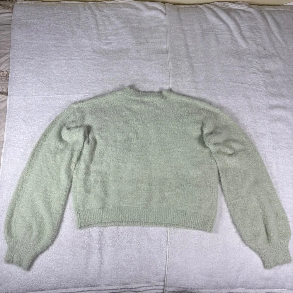 Nasty Gal Sweater Set Womens M Mint Green Fuzzy Eyelash Knit Wide Leg Loungewear